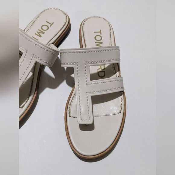 Tom Ford Leather Thong Monogram TF Sandals White Size 39 - Picture 9 of 16